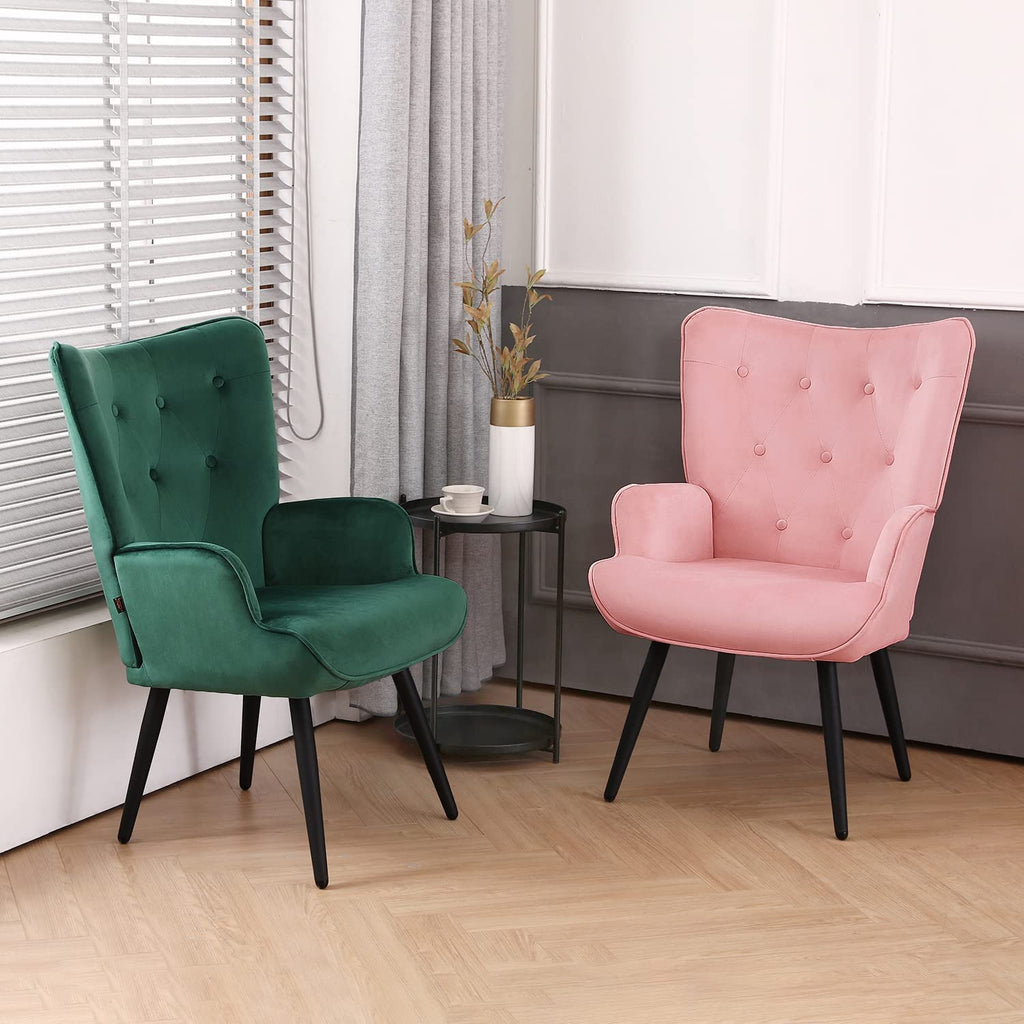 Pink Velvet Tufted Wingback Accent Chair with Solid Metal Legs V161594