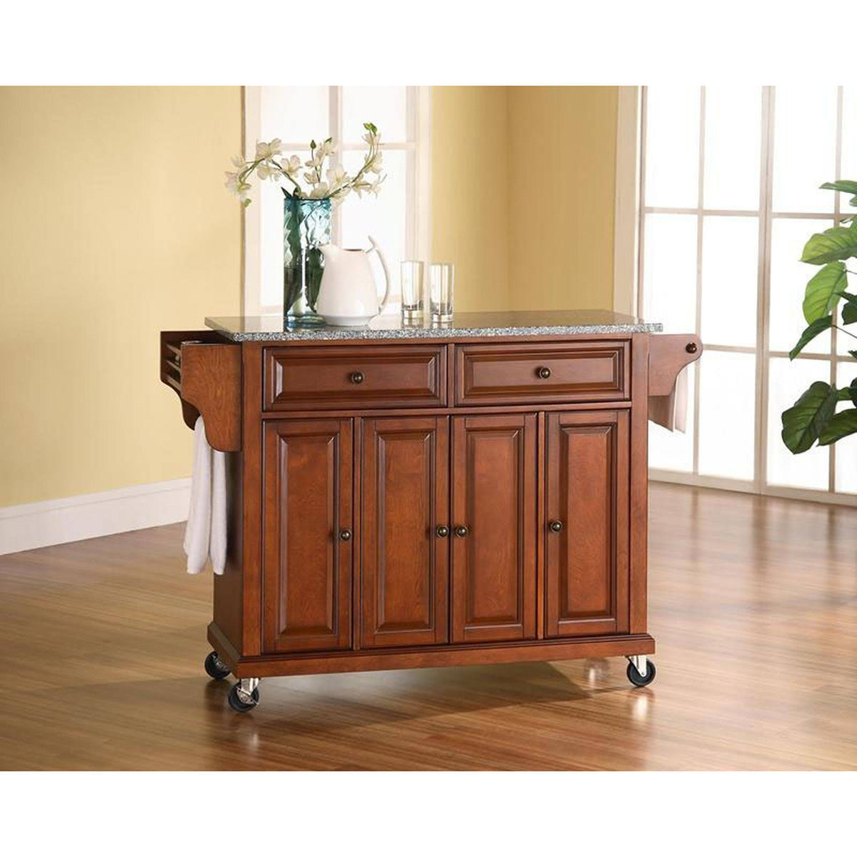 Classic Cherry Kitchen Cart with Granite Top N235