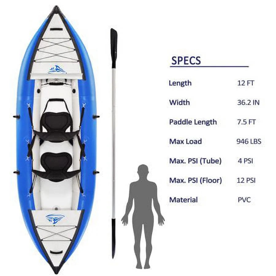 Blue Inflatable Kayak Set 2 Person with Paddle & Air Pump F49414