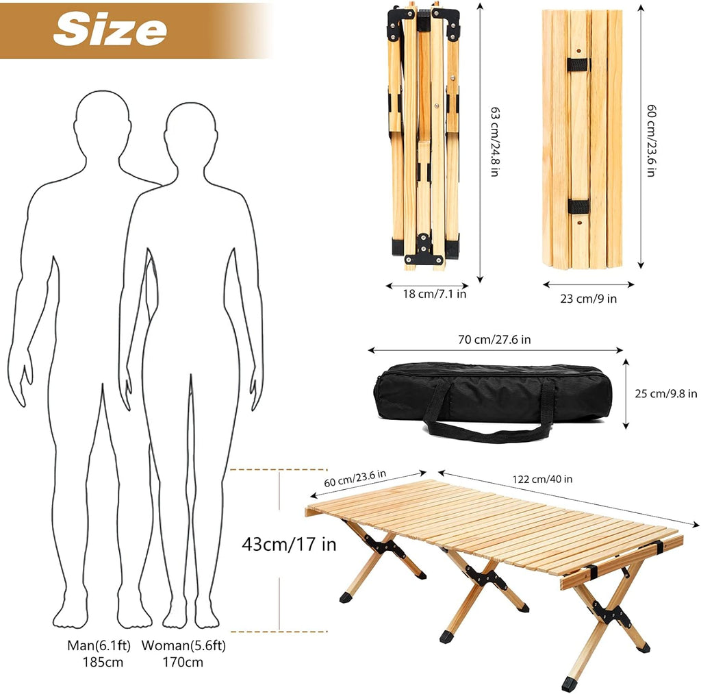 Portable Folding Wooden Camping Table with Carry Bag Z9145