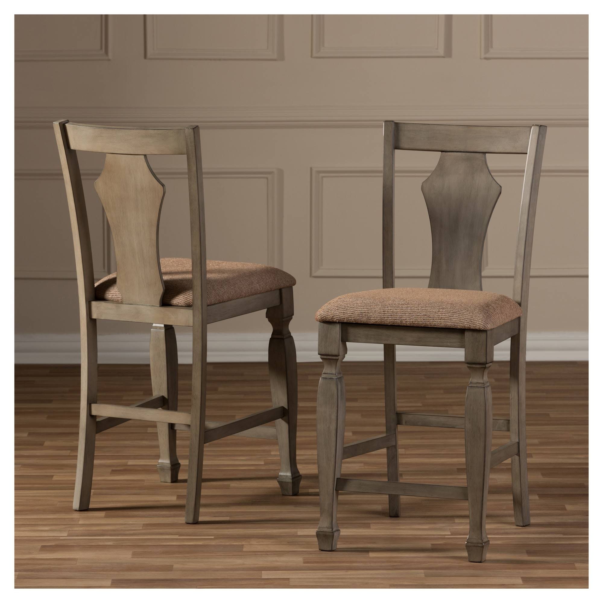 Shabby Chic Grey Fabric Counter Stool - Set of 2 X6613