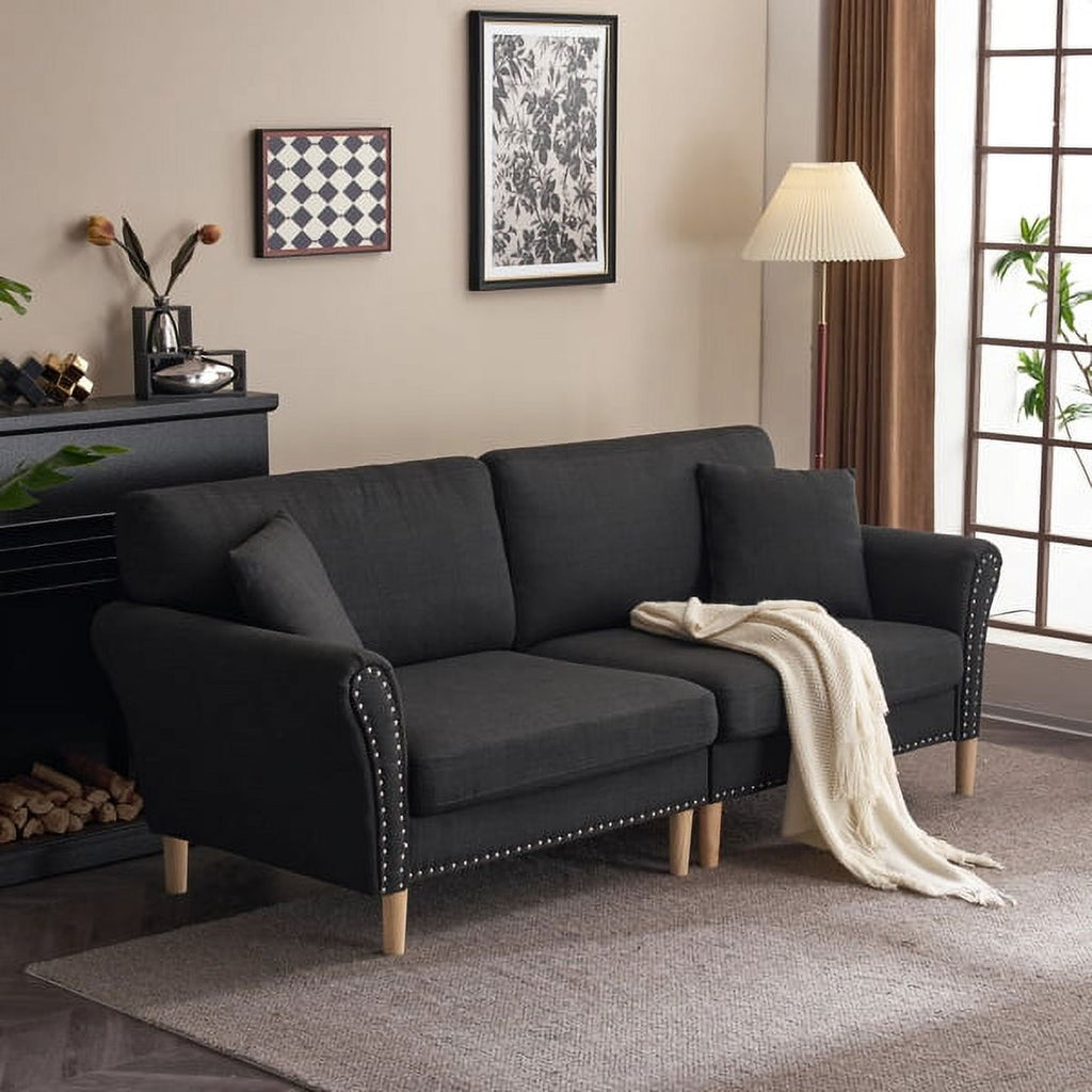 Black Upholstered 2-Seat Loveseat Sofa with 2 Pillows T828