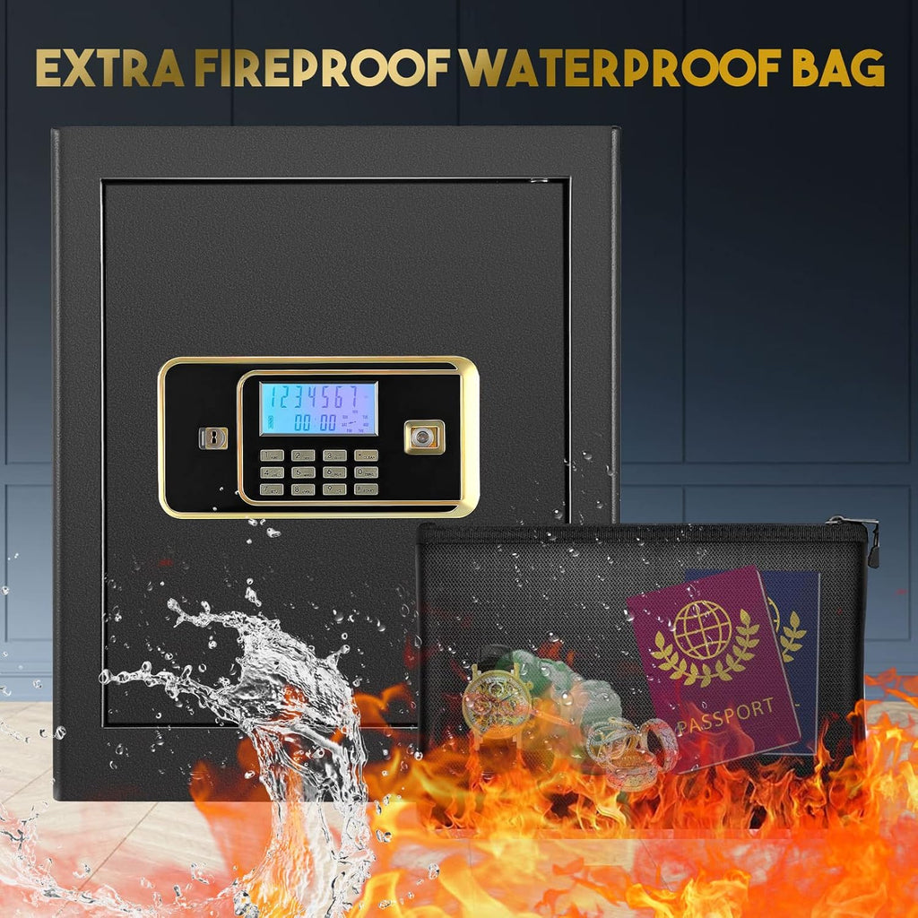Fireproof Waterproof Safe Box with Fireproof Bag, HD LCD Screen Double Lock Cabinet Safe (1.8Cub) Y274