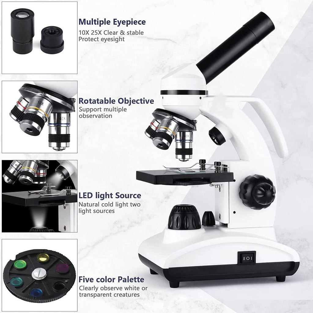 Cordless Biological Compound Monocular Microscope with Slides Set and Phone Adapter R34526