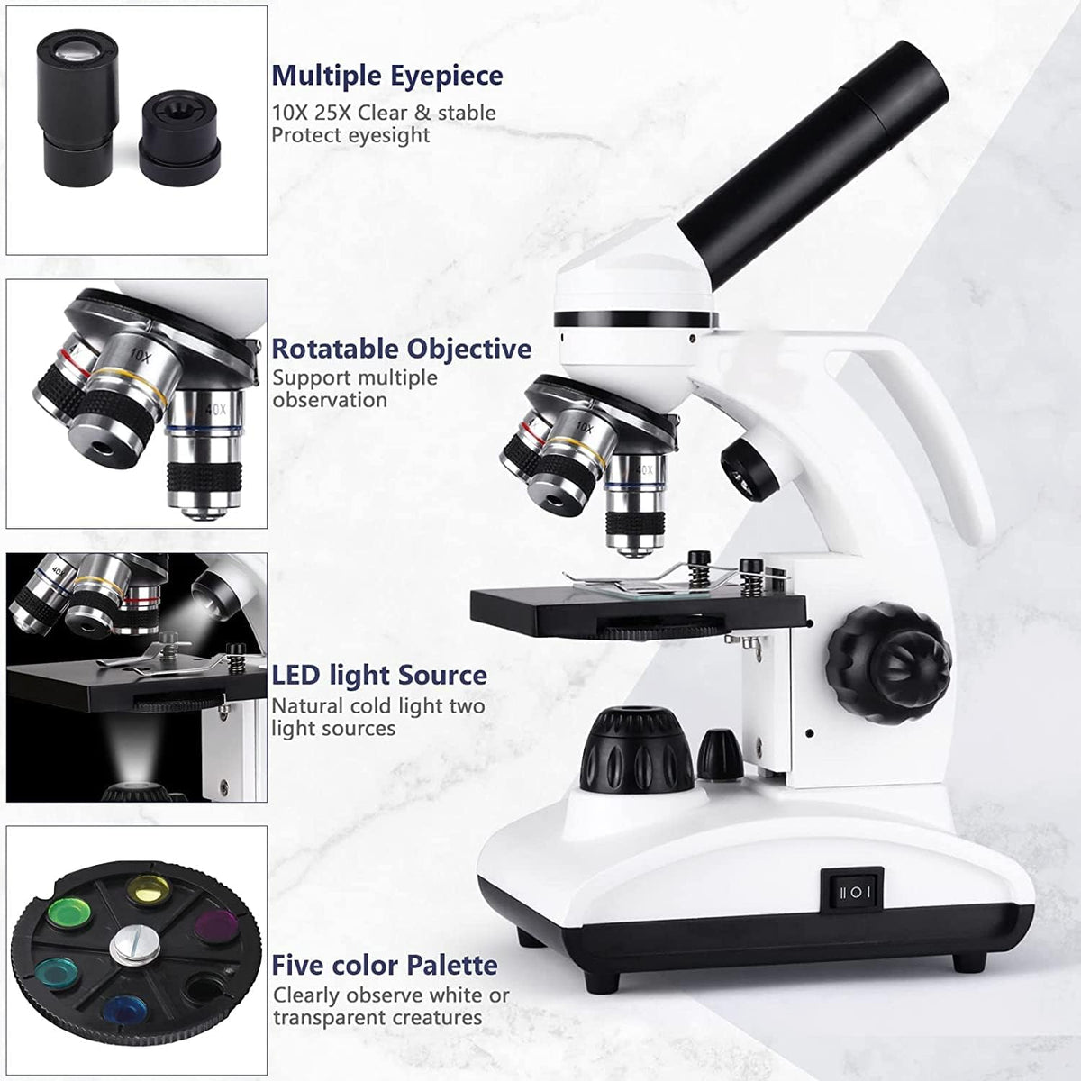 Cordless Biological Compound Monocular Microscope with Slides Set and Phone Adapter R34526
