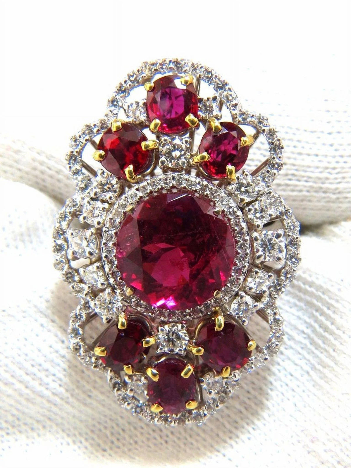 8.03CT Natural Tourmaline Ruby Diamond Cluster Ring C4686