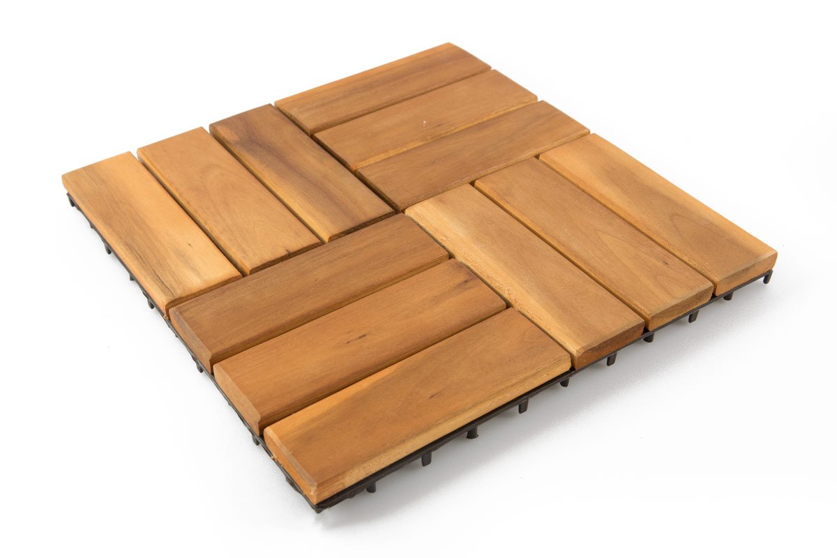 Acacia Wood Interlocking Deck Tiles (12 x 12, Pack of 10, 12 Panels) K85183