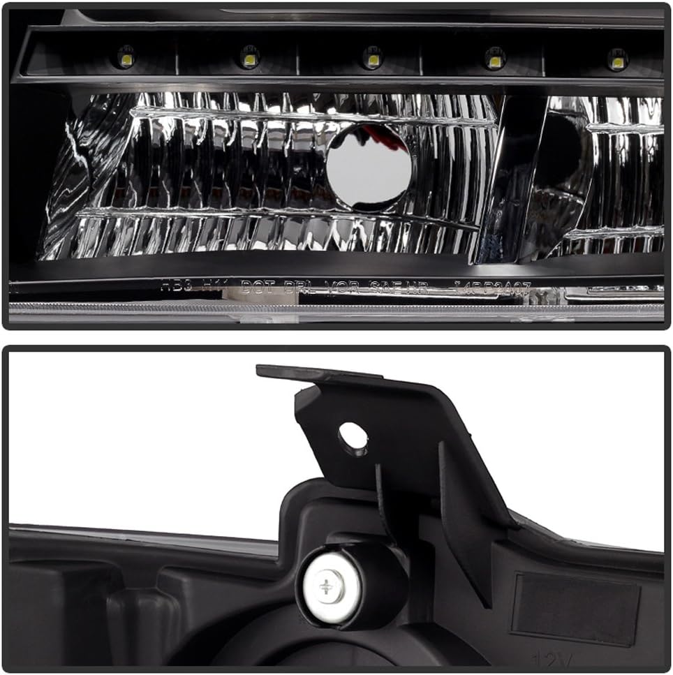 Black 2007-2013 Chevy Suburban Tahoe Avalanche LED DRL Halo Projector Headlights Driver + Passenger Side D5904