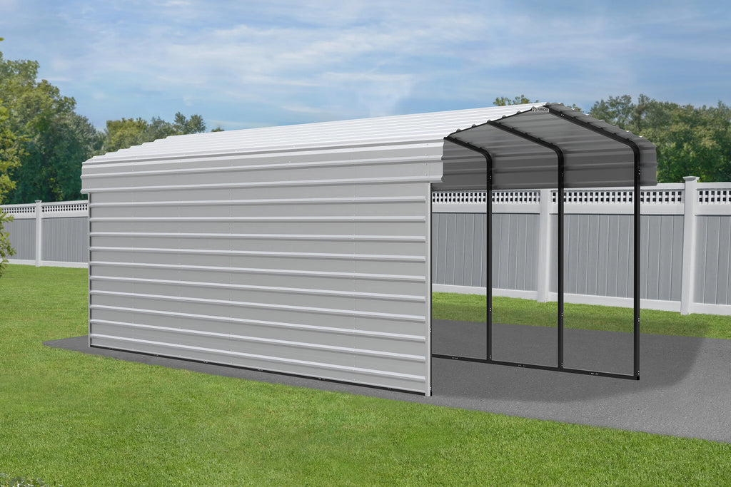 Galvanized Steel Carport Kit with 1-Sided Enclosure, 10' x 29' x 9' C42687
