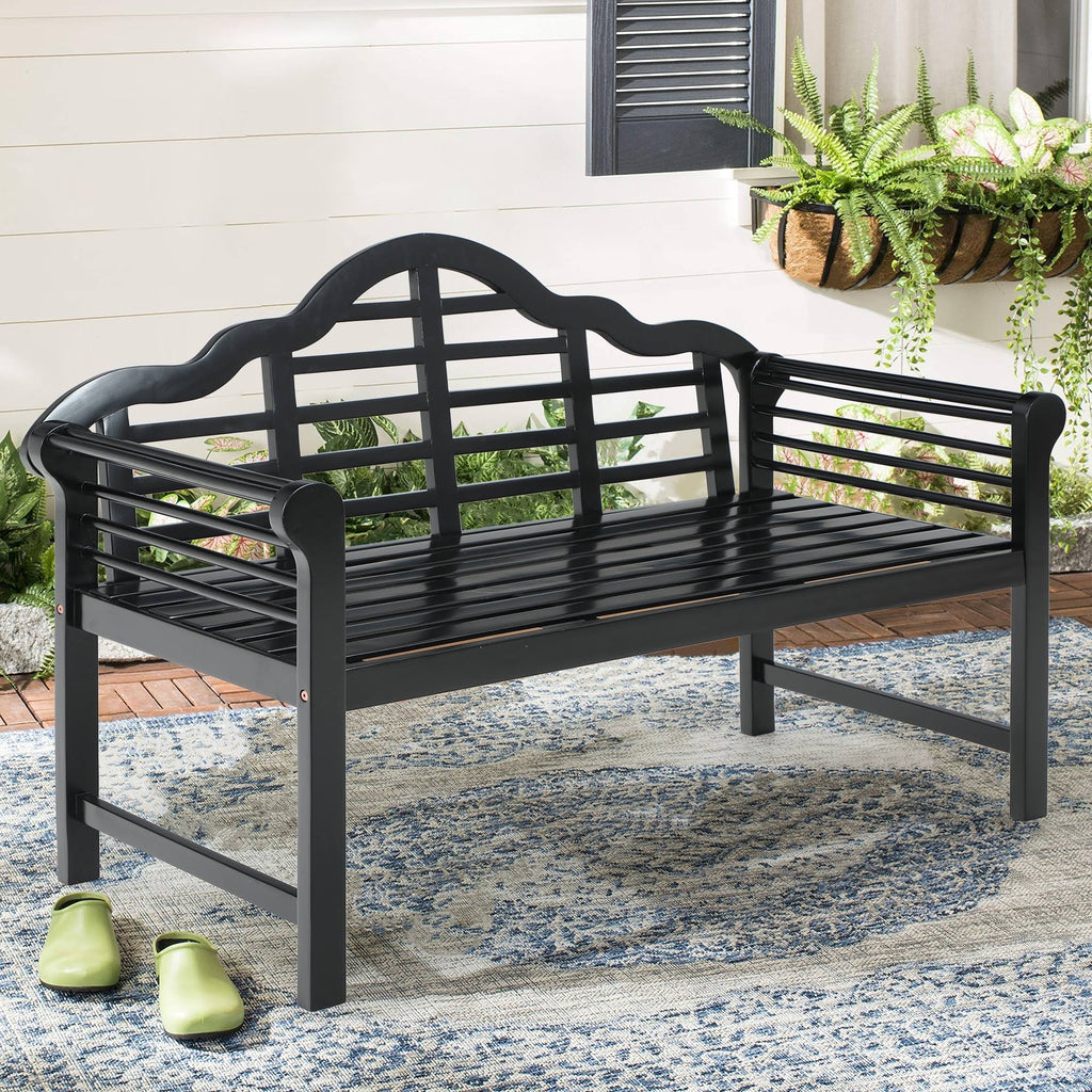 Black Acacia Wood Bench with Backrest and Armrests V687224