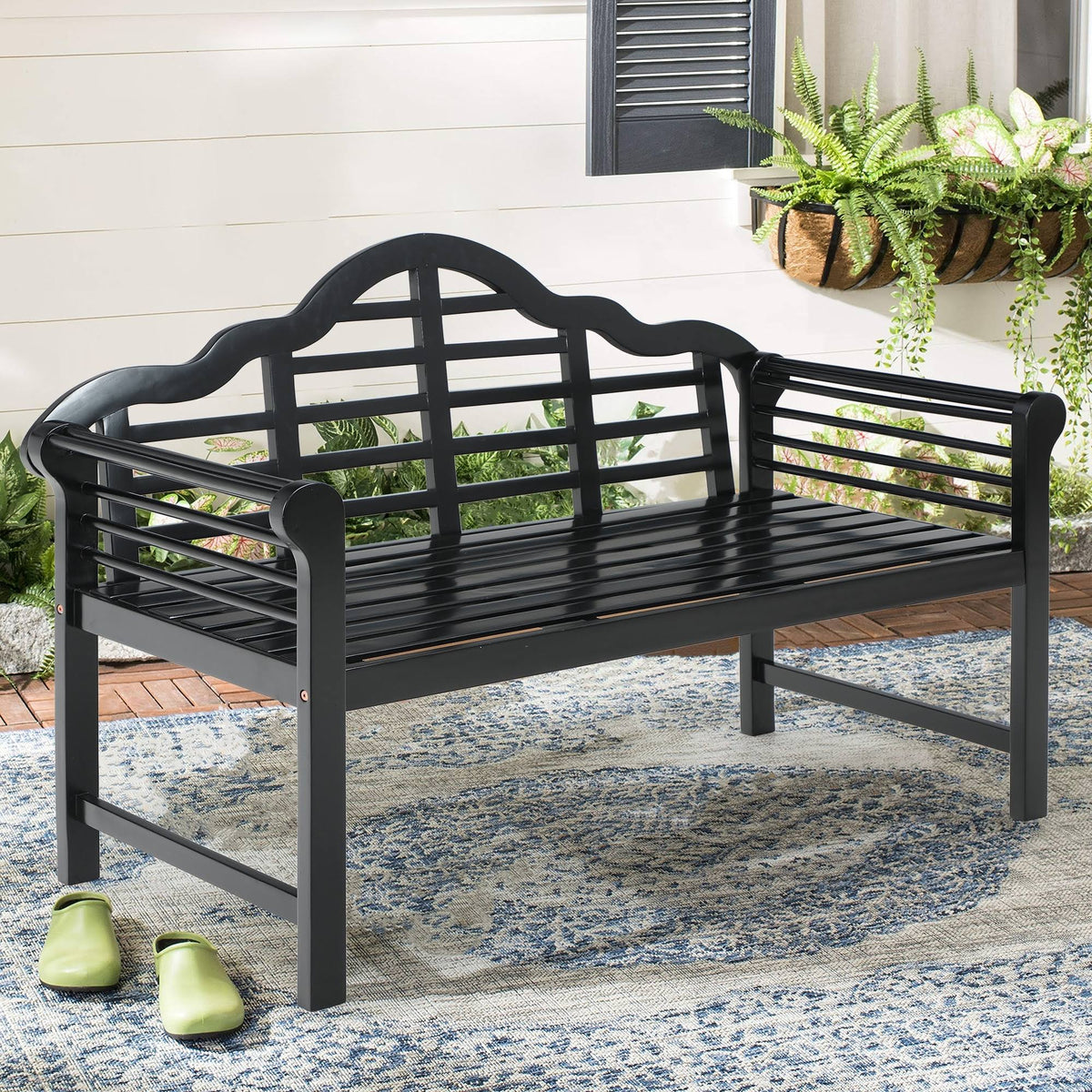 Black Acacia Wood Bench with Backrest and Armrests V687224