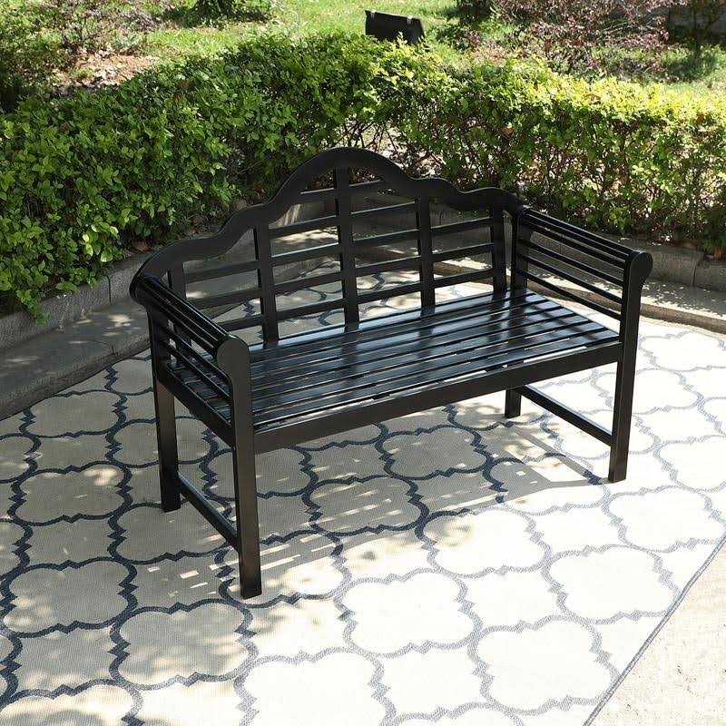 Black Acacia Wood Bench with Backrest and Armrests V687224