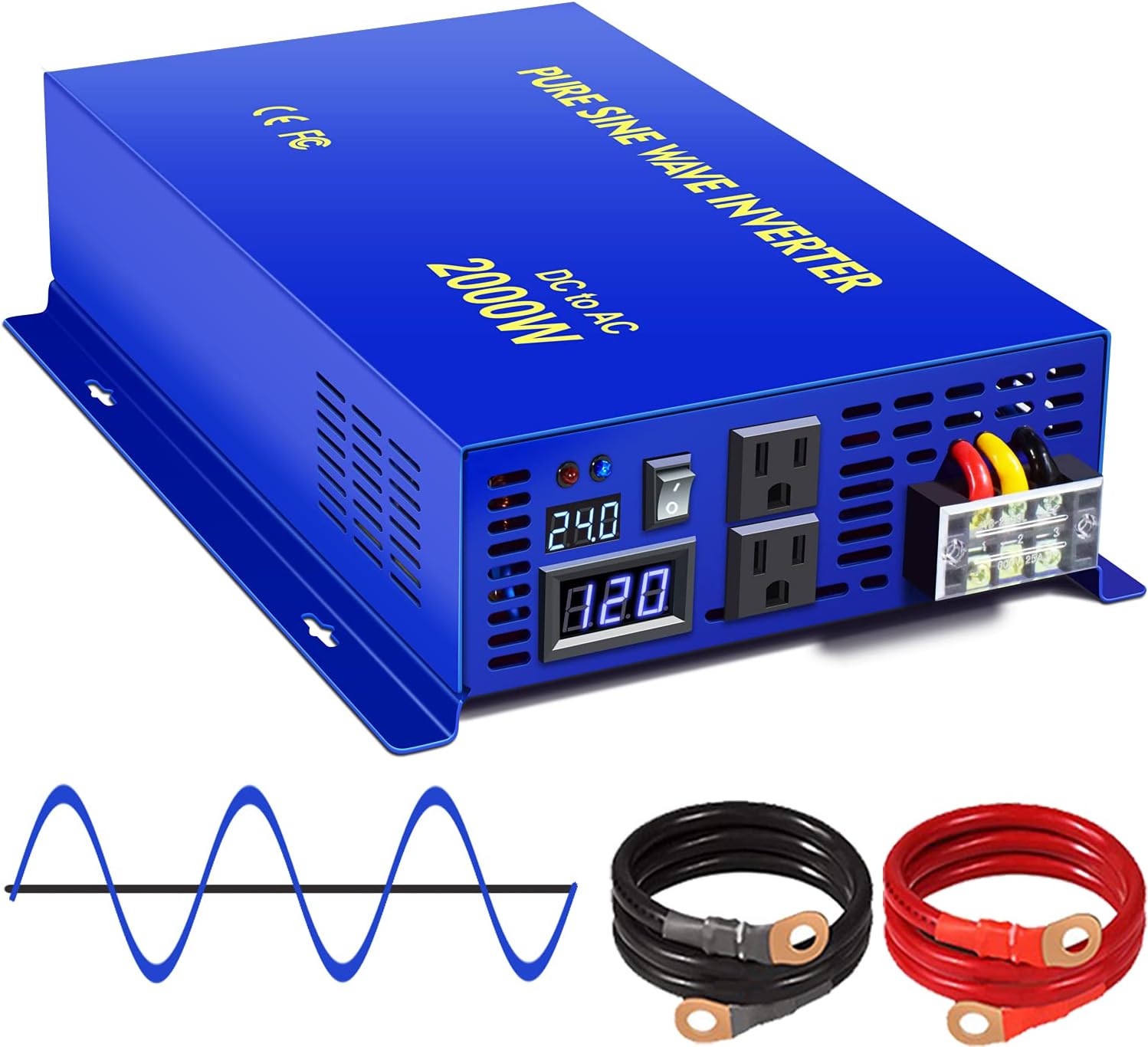 2000 Watt Pure Sine Wave Inverter 24V DC to AC 120V A8383