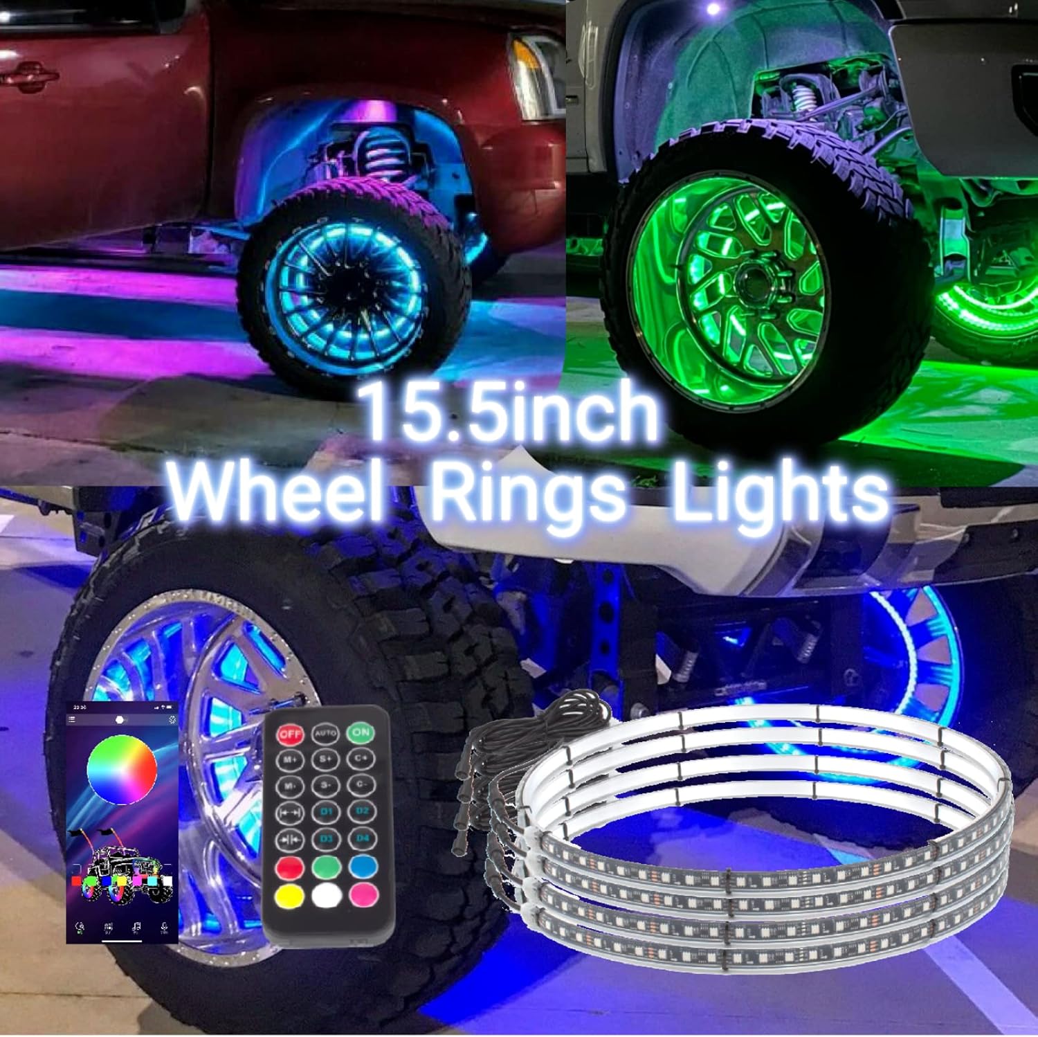 4pcs 15.5 inch LED Wheel Lights with Remote and App E45044