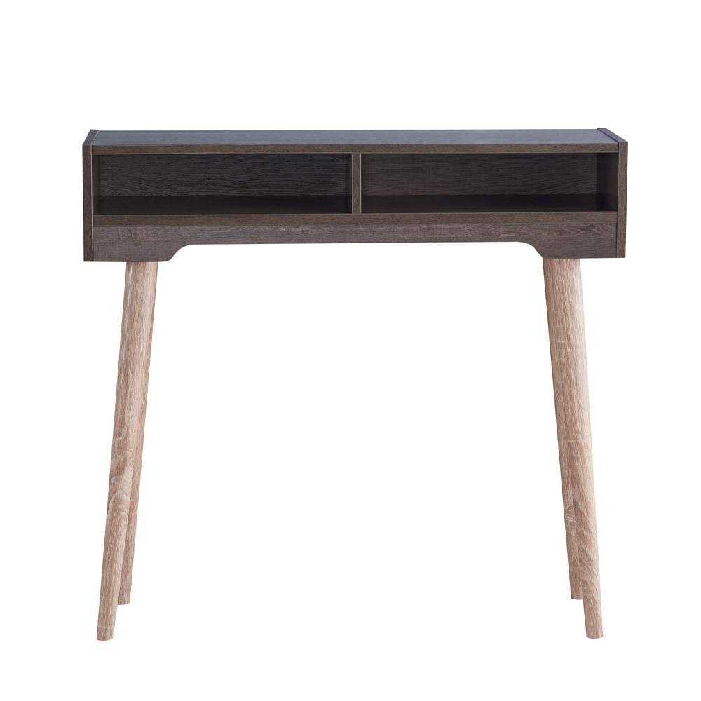 Weathered Walnut Rectangle Console Table with Storage J100