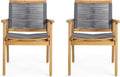 Outdoor Acacia Wood Dining Chair with Rope Seating (Set of 2), Teak and Dark Gray C33235