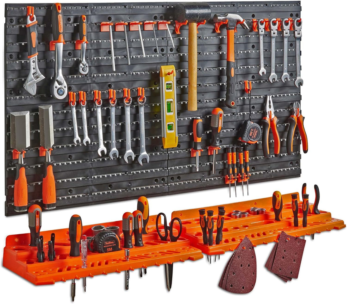 50 Piece Wall Mounted Plastic Pegboard and Shelf Tool Organizer with 50 Assorted Hook Accessories I5765