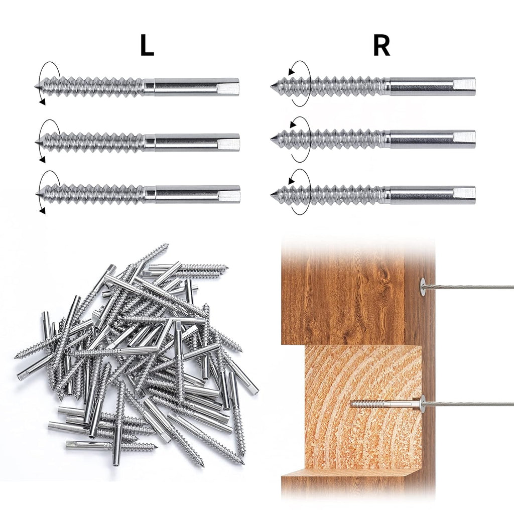 40Pack 1/8 T316 Stainless Steel Swage Lag Screws Cable Railing Hardware Kit G1546