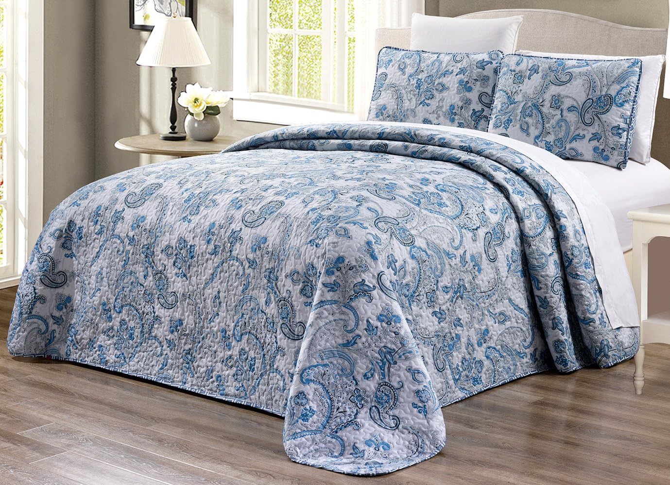 3-Piece Oversize Quilt Set Reversible Bedspread Coverlet Cal King Size U493738