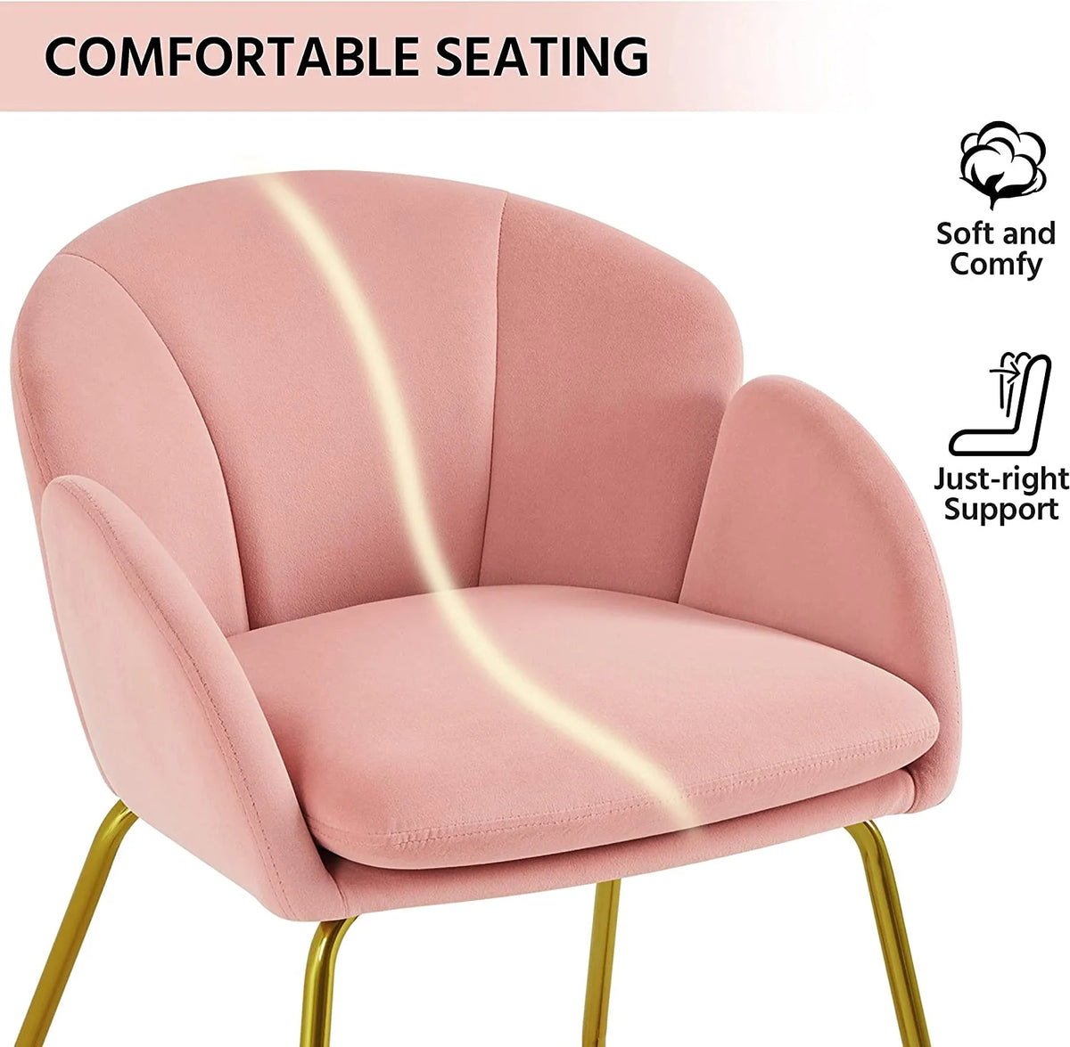 Pink Velvet Flower Shape Armchair with Golden Metal Legs, 2 Pieces A57644