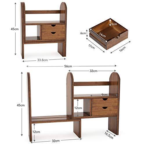 Bamboo Desktop Bookshelf Bookcase with 2 Drawers Q2301