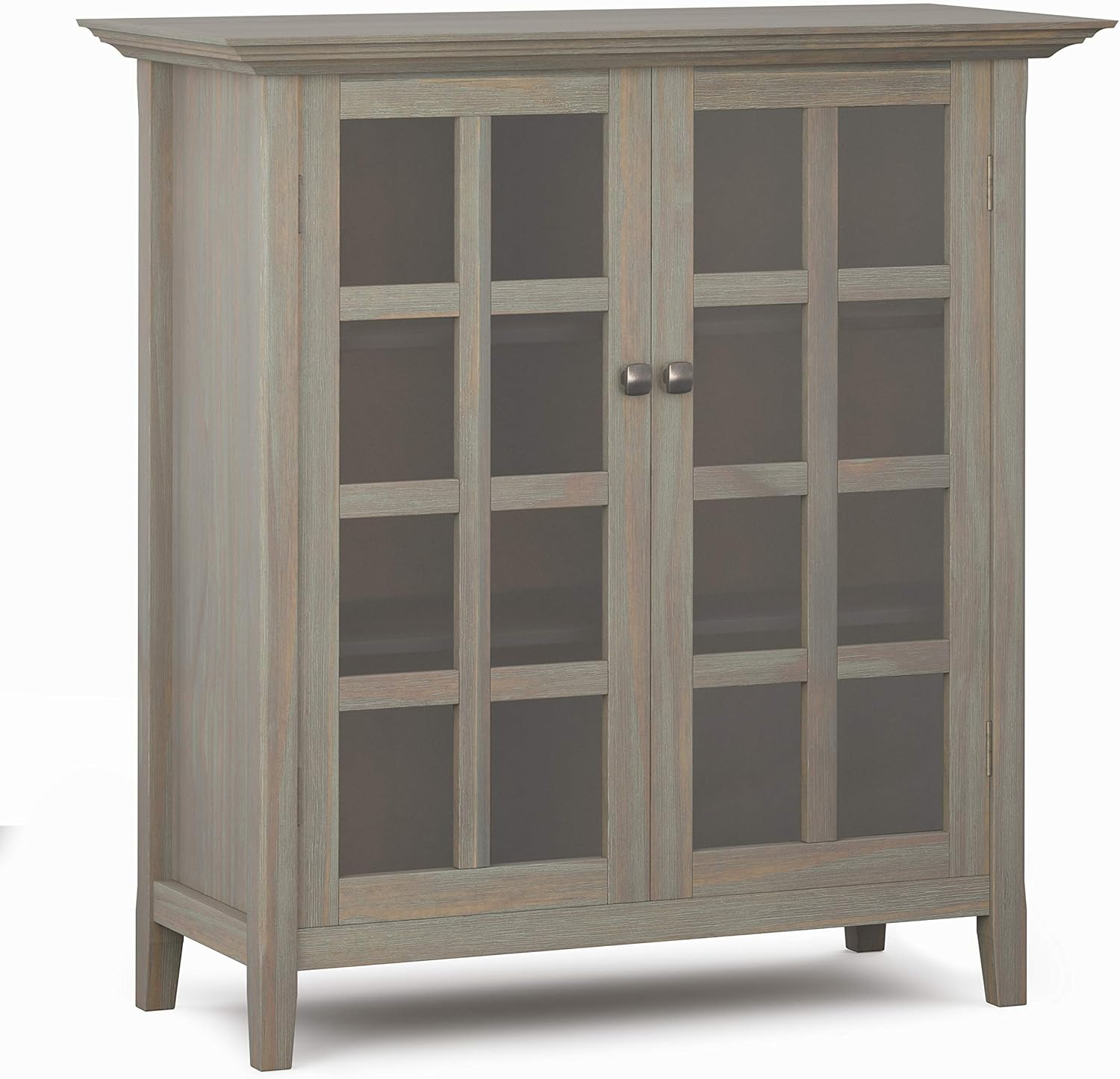Distressed Grey Solid Wood Storage Cabinet with 2 Tempered Glass Doors Z5746