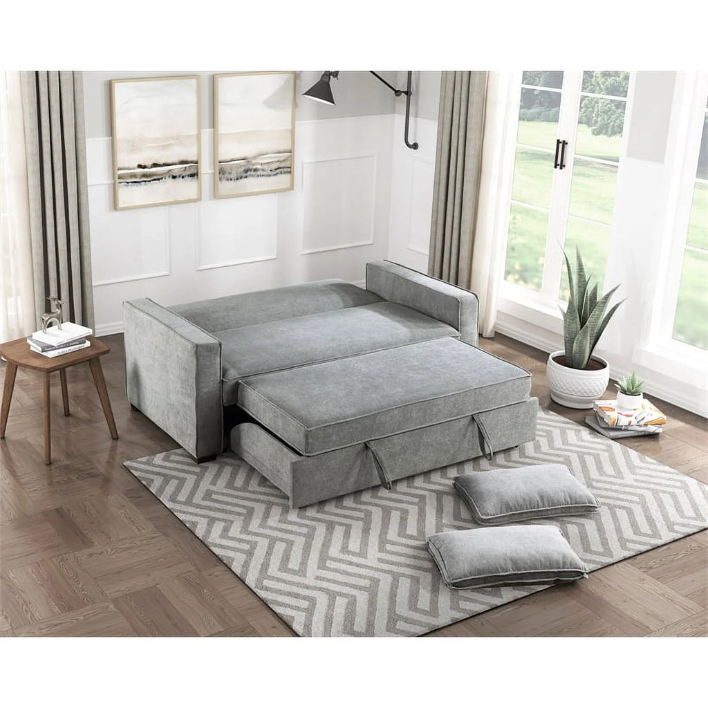 Gray Fabric Upholstered Convertible Sofa with Pull Out Bed E827