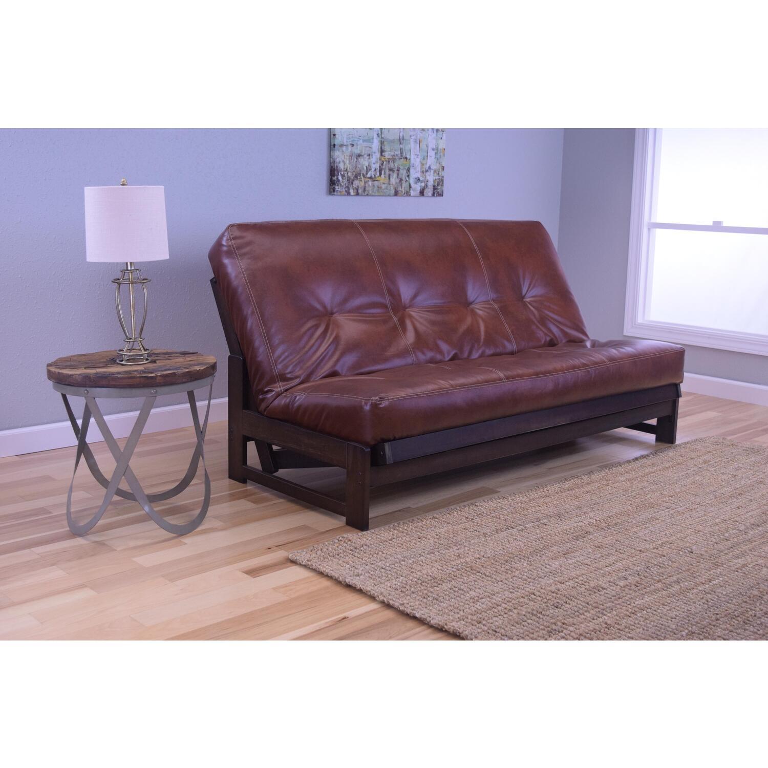 Country Cottage Futon Frame with Mocha Finish and Saddle Mattress C9519