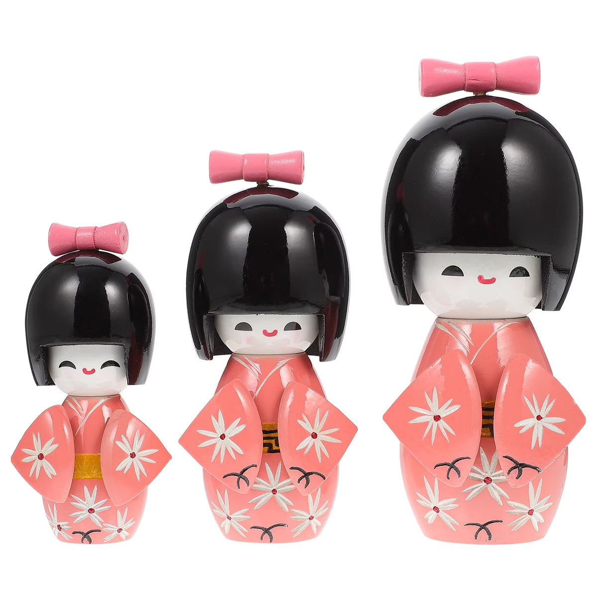 3 Pcs Japanese Wooden Antique Dolls Desktop Figurine X8832