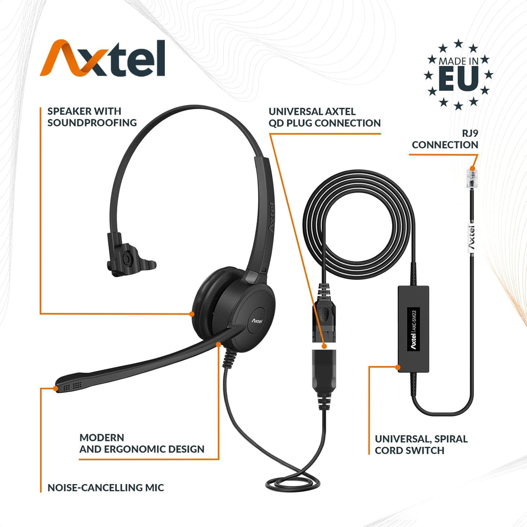 Bundle Prime HD Mono NC Headset with RJ-9 Cable - Black O762121