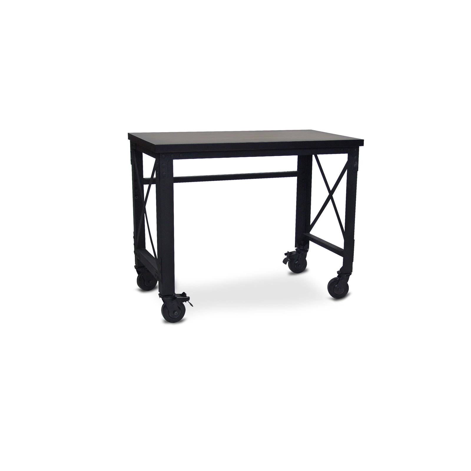 Rolling Industrial Desk with Wooden Top 46 x 24 Inches Q530803