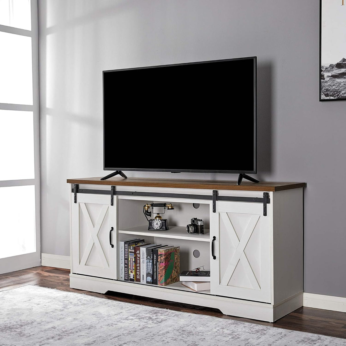 Reclaimed Barnwood TV Stand with Sliding Barn Door N7234