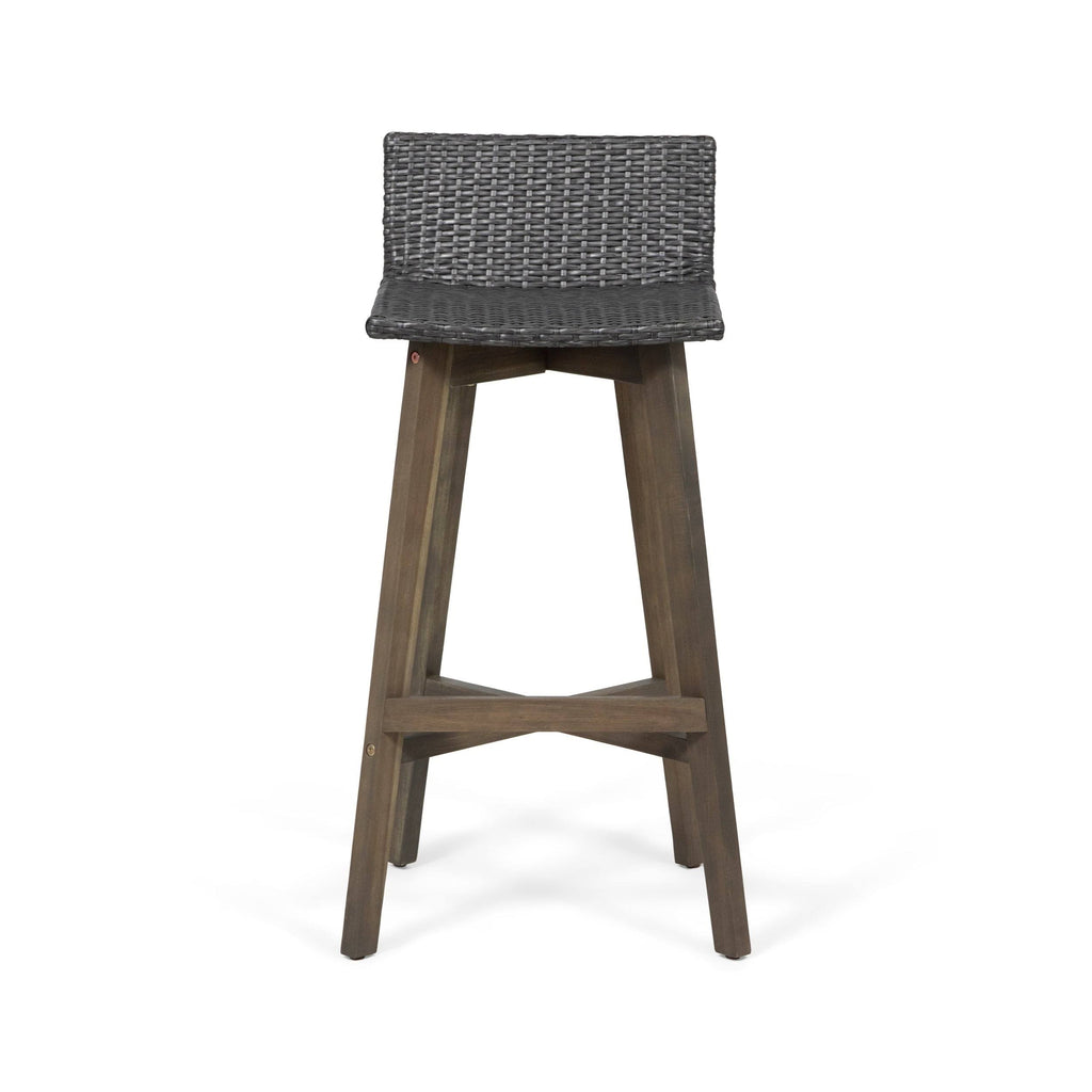 4pk Acacia Wood Wicker Patio Barstools Brown S19380