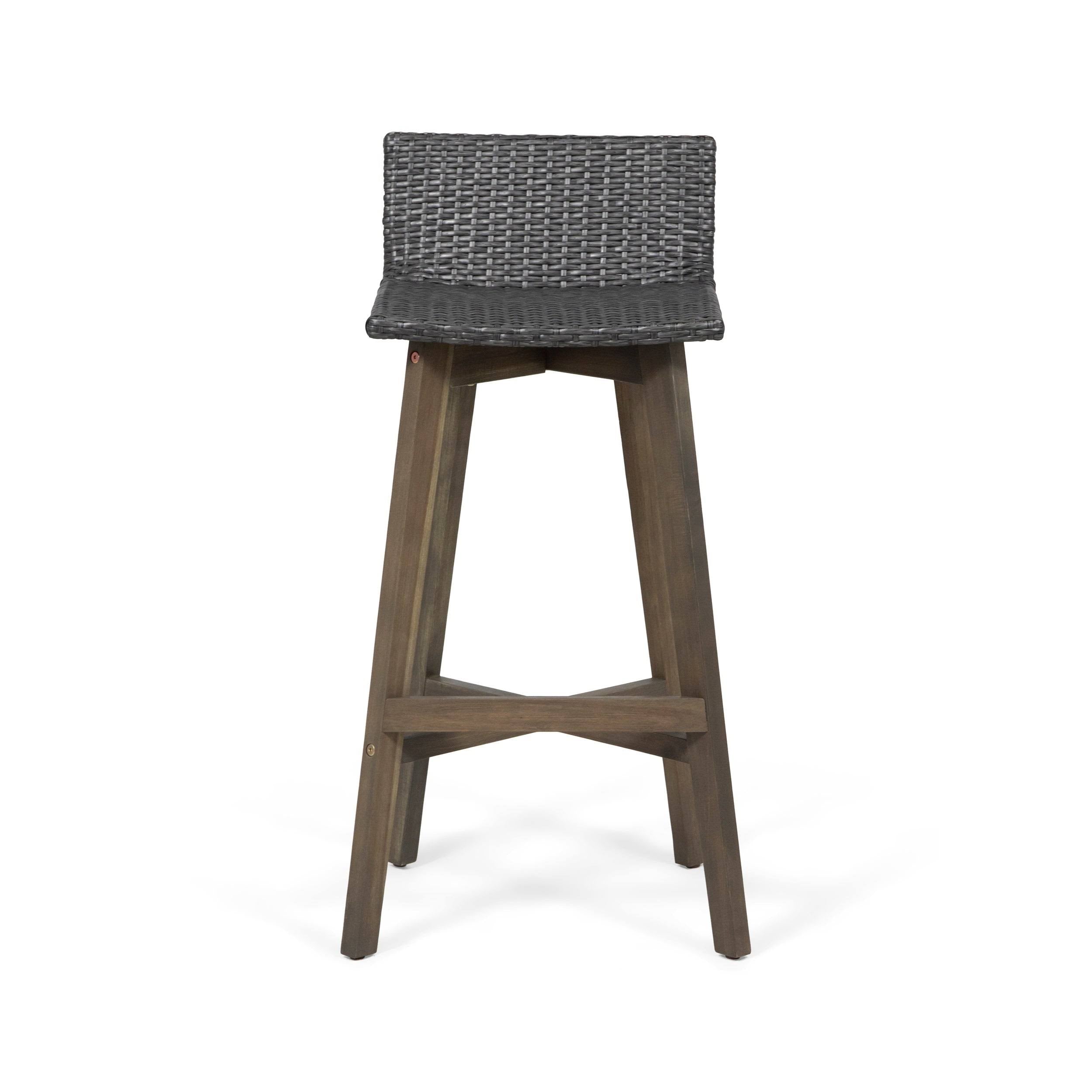 4pk Acacia Wood Wicker Patio Barstools Brown S19380