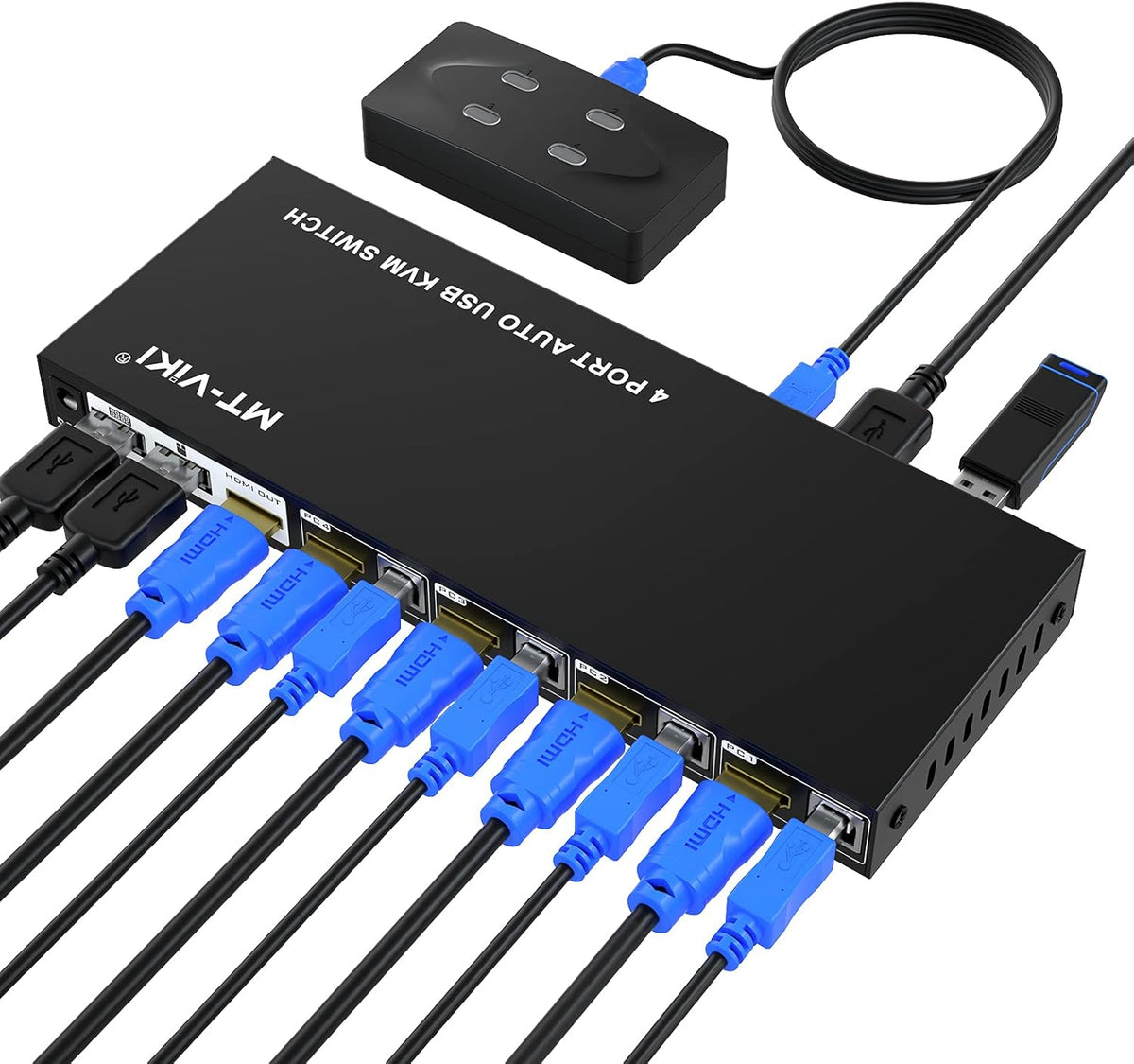 4 Port KVM Switch HDMI with 4 USB Cables and 4 HDMI Cables 4K 30Hz A63465