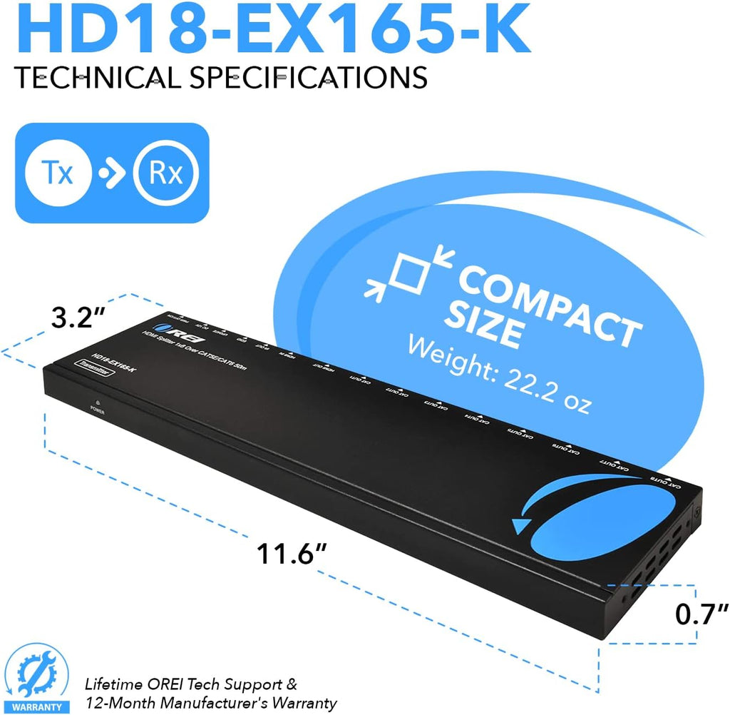 1x8 HDMI Extender Splitter over Single Cable CAT6/7 1080P with IR Remote Q591454