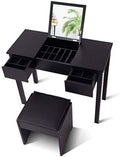 Black Vanity Set with Flip Top Mirror and Cushioned Stool H8893