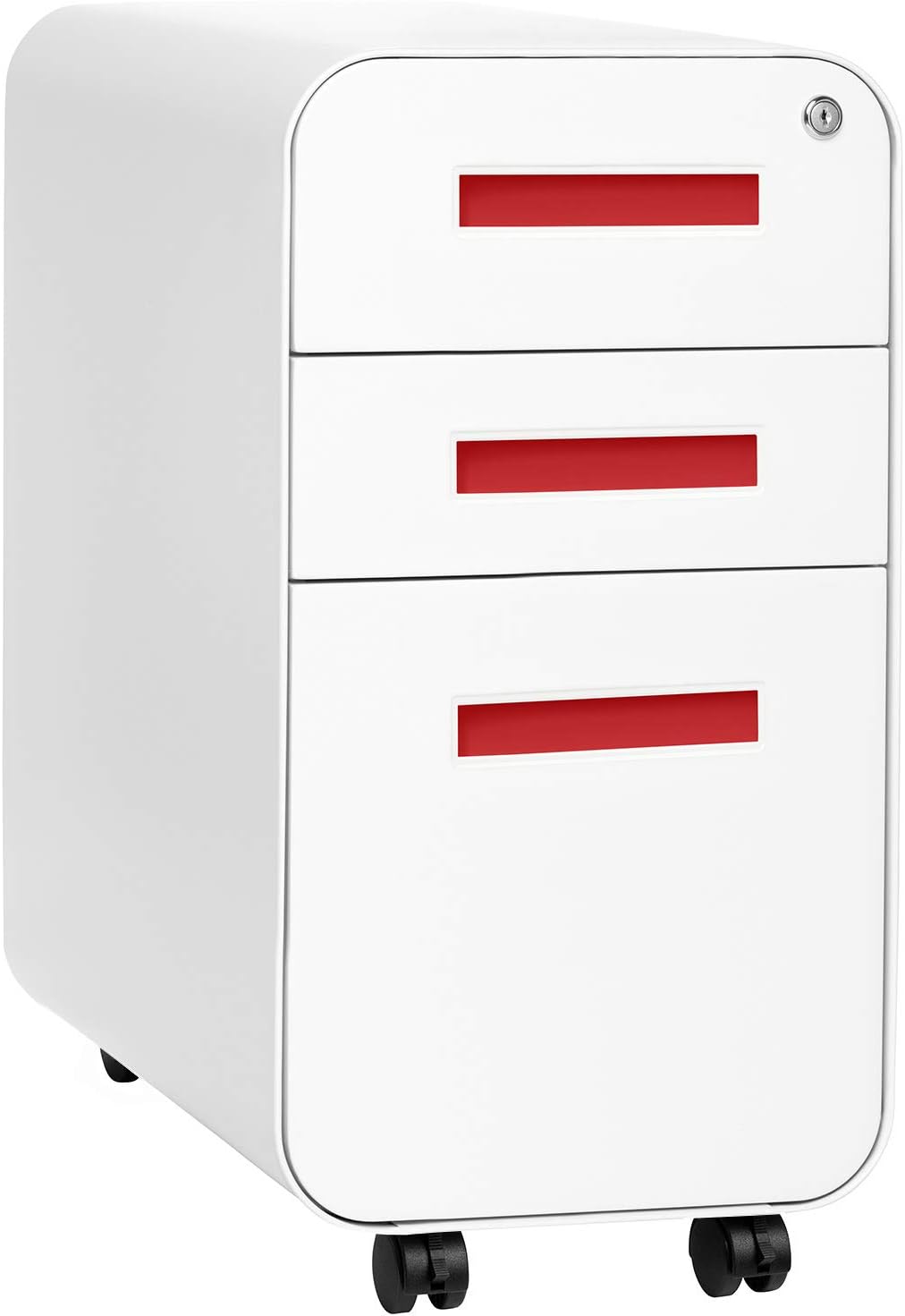 3-Drawer Mobile File Cabinet White/Orange K9914