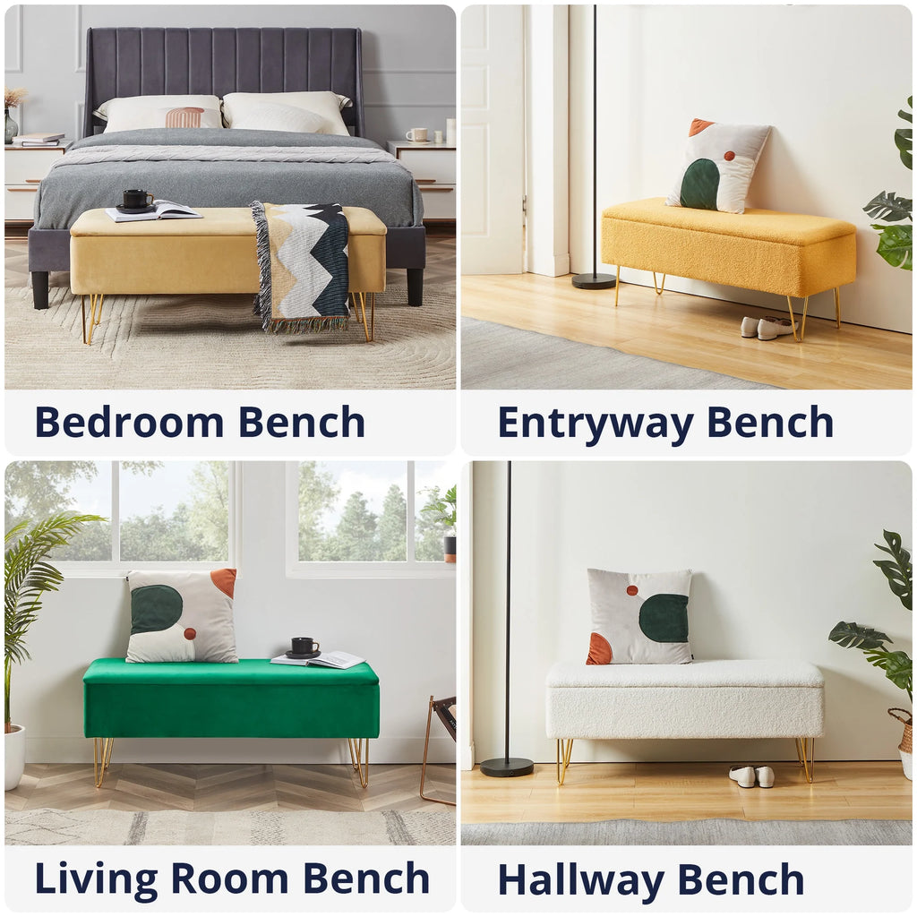 Emerald Green Velvet Storage Bench with Gold Finished Pin Legs R73116
