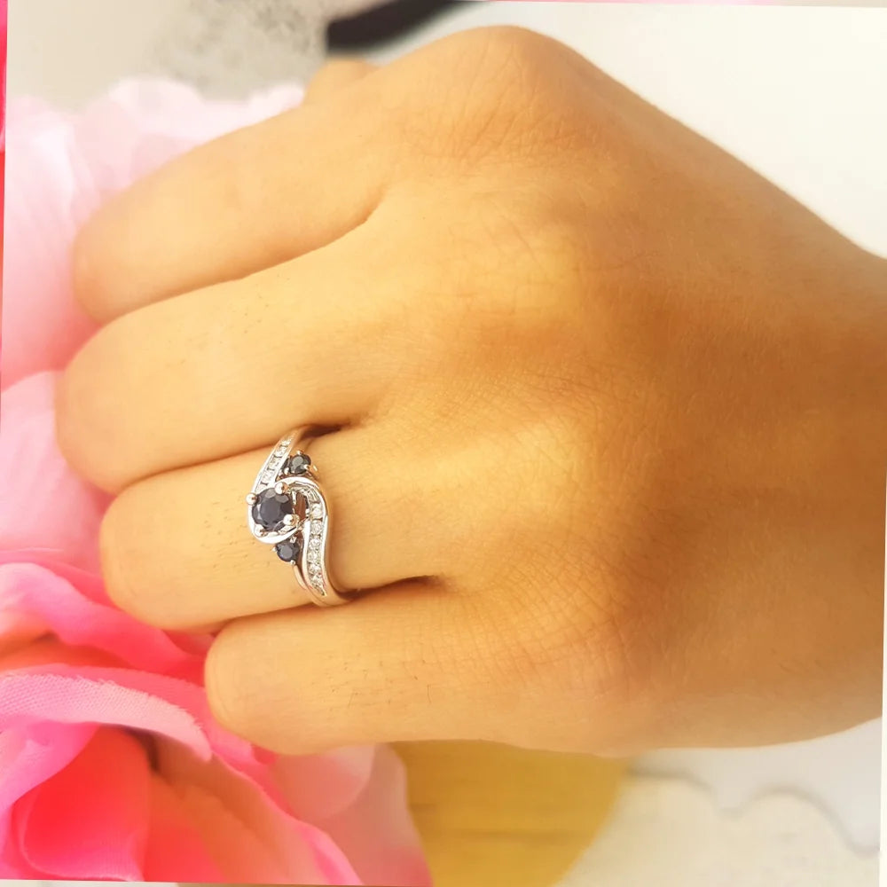 10K White Gold Blue Sapphire & White Diamond Engagement Ring Set D1705