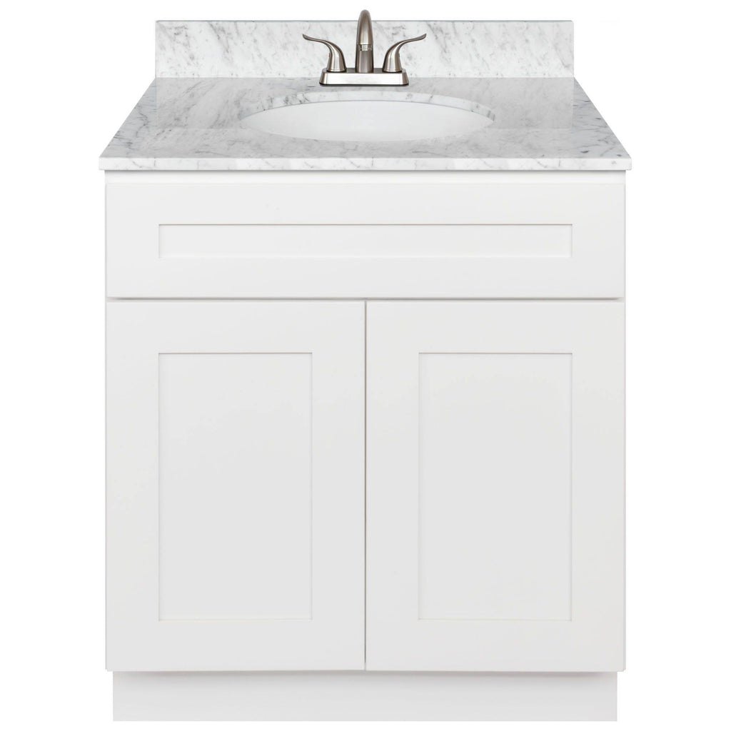 White Bathroom Vanity 30 inch with White Marble Top A314397