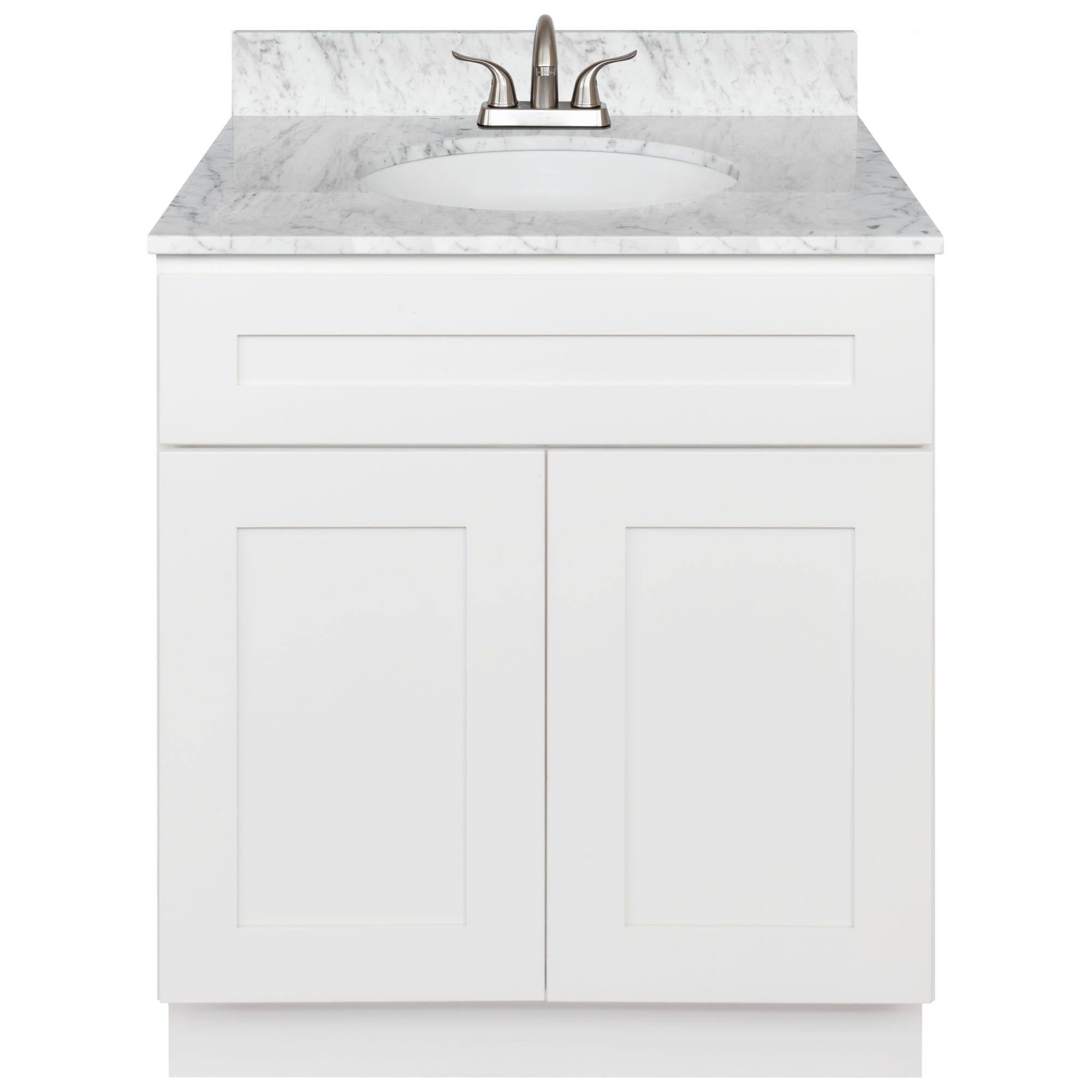 White Bathroom Vanity 30 inch with White Marble Top A314397
