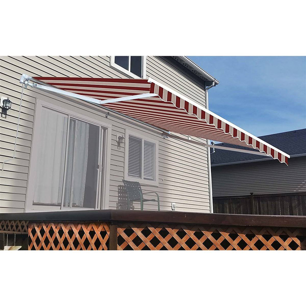 Retractable Motorized Patio Awning, 20 x 10, Multi Stripe Red X6575