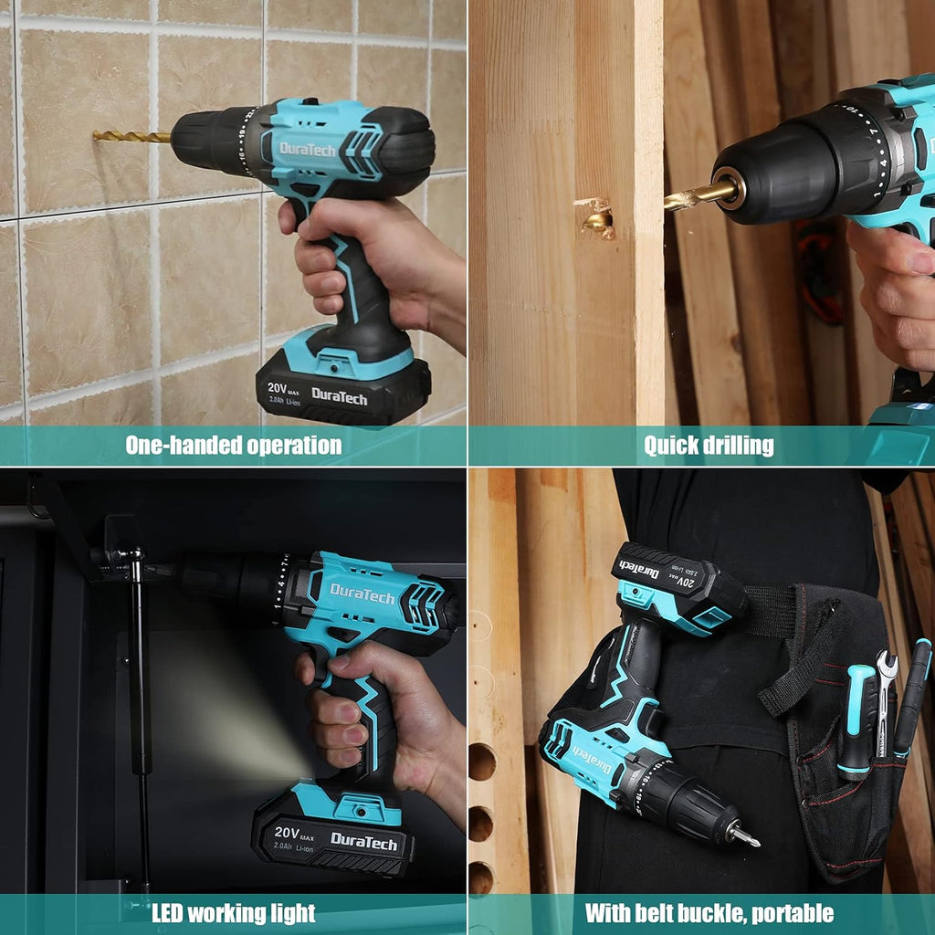 20V Cordless Drill Driver Set with 1/2” Keyless Chuck, 16pcs Drill Bits, Pack of 2 S252