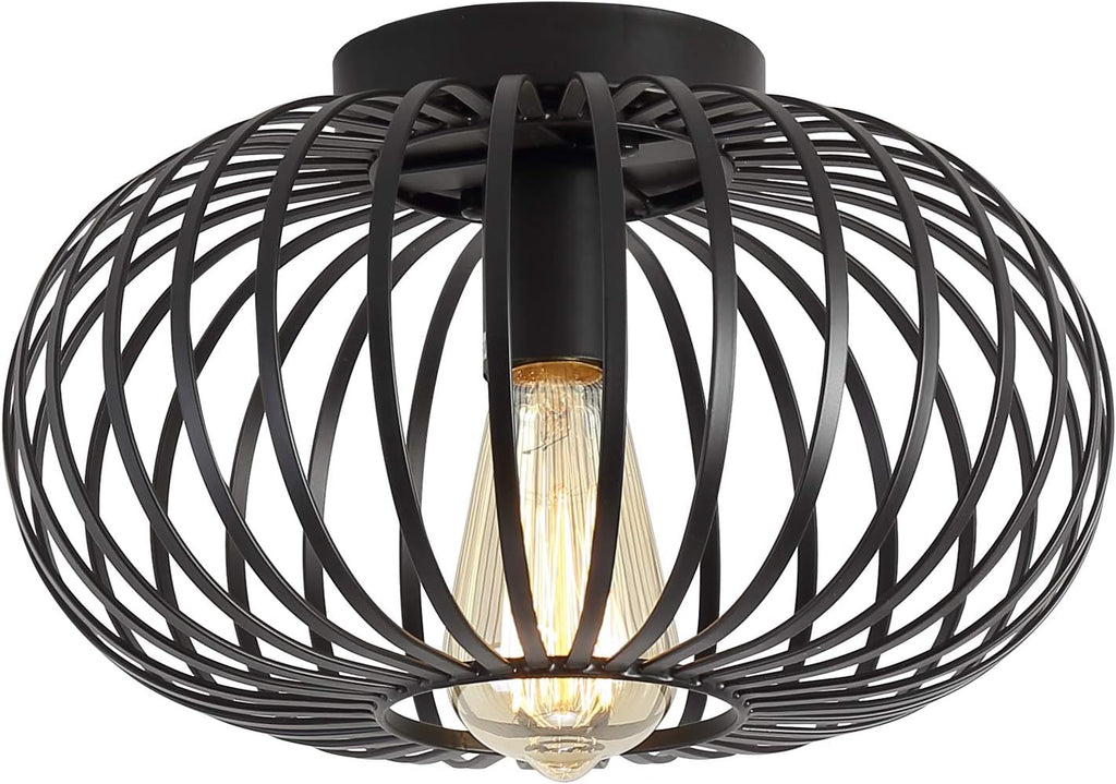 Black Metal Cage Semi Flush Mount Ceiling Light R4575