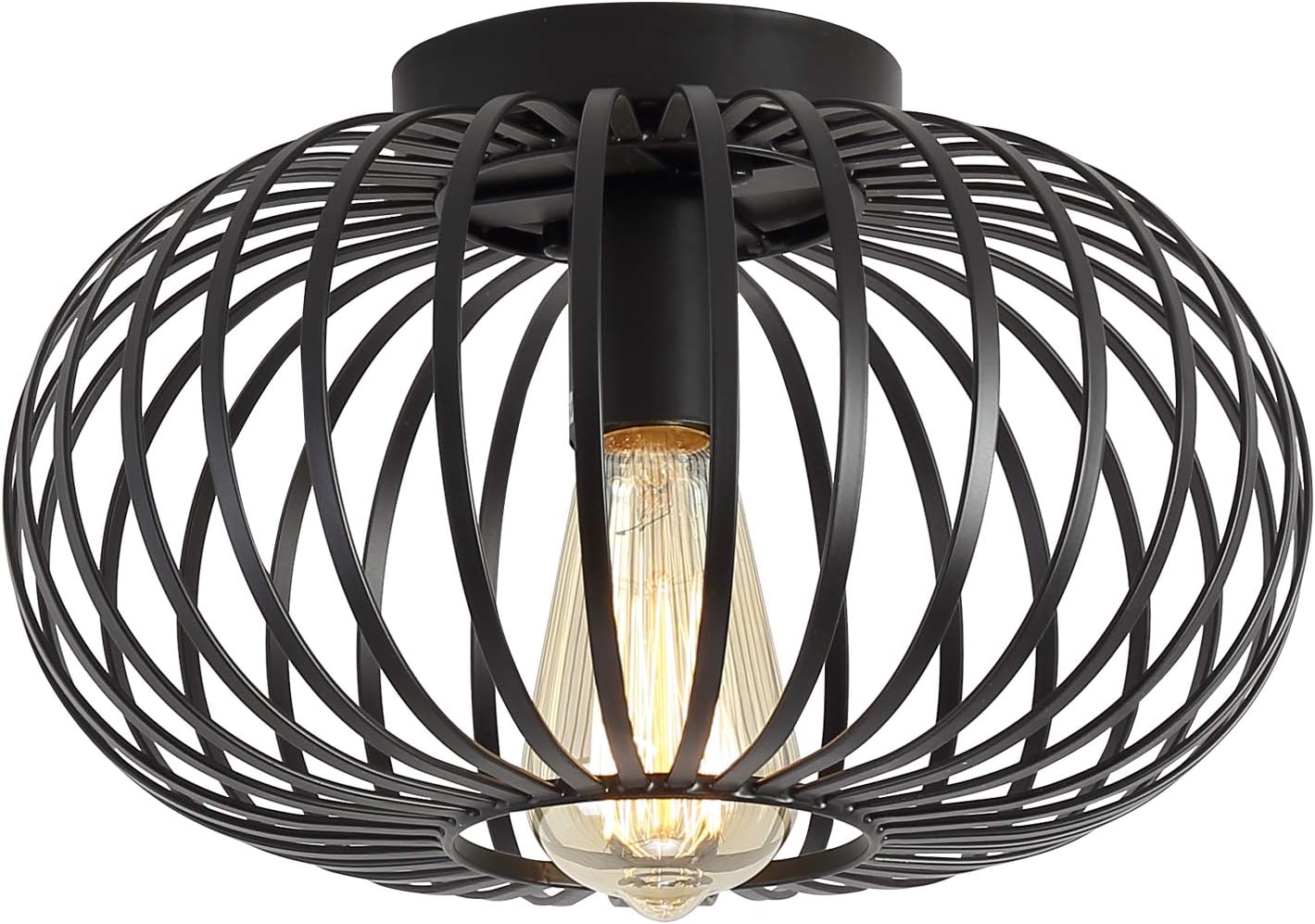 Black Metal Cage Semi Flush Mount Ceiling Light R4575
