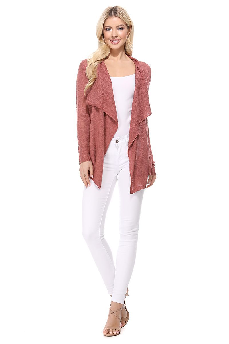 Women's Long Sleeve Sheer Open Front Cardigan Sweater V6767