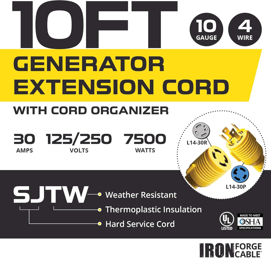 25 Ft 4 Outlet 10/4 SJTW Generator Power Cable, Pack of 2 C216