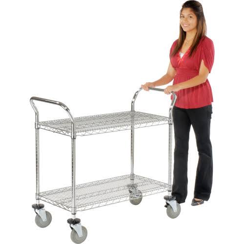 Chrome Utility Cart with 2 Shelf and Polyurethane Brake Casters P4474