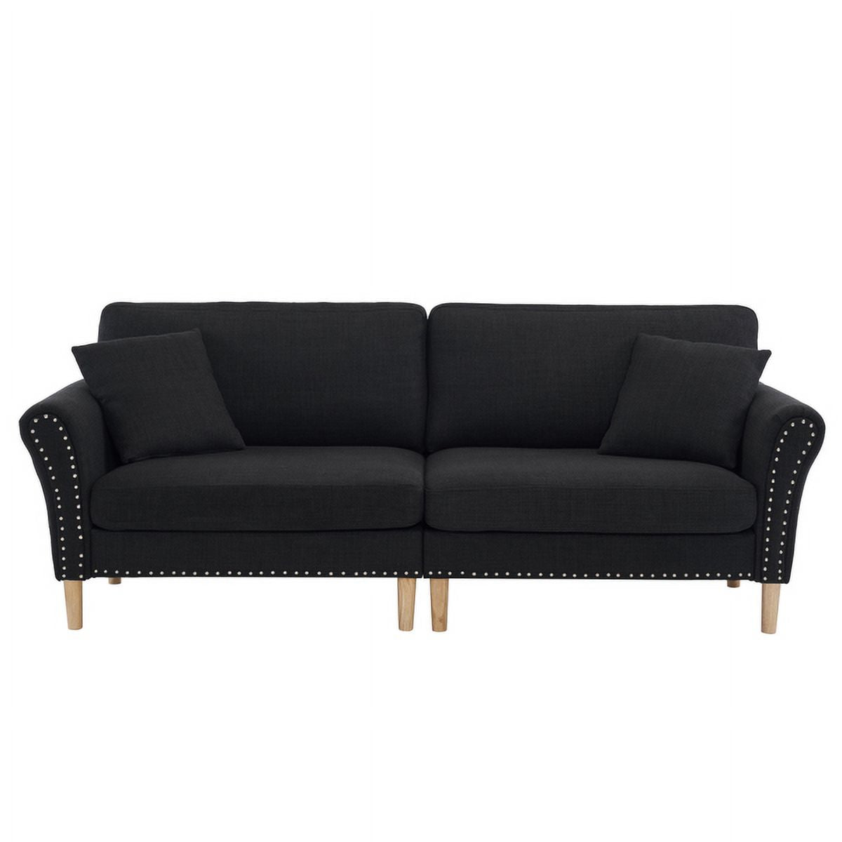 Black Upholstered 2-Seat Loveseat Sofa with 2 Pillows T828